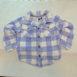 Roxy Sherpa Shacket Girl Size S 7/8 Purple Plaid Excellent Faux Fur Button Up